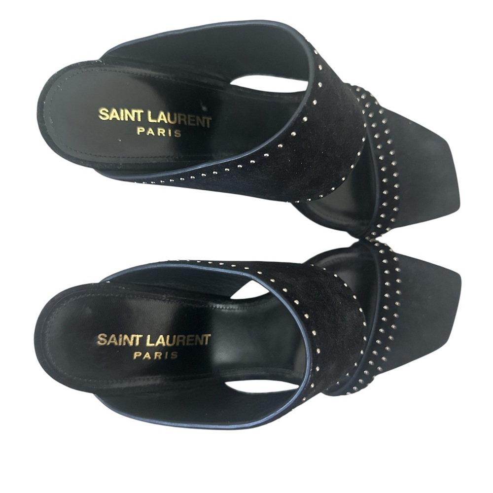 Saint Laurent Black Ladies Oak Mule Suede Studded Sandal Shoe Sz 37.5 NWOT NEW - Picture 6 of 16